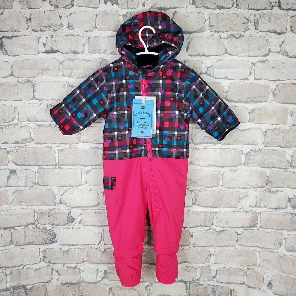 Roxy Sweet Pea One Piece Snowsuit Size  9M NWT Pink Plaid Winter Warm Baby